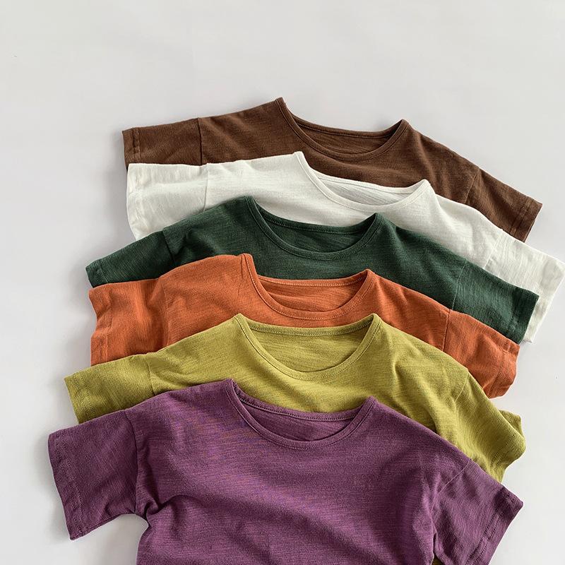 Футболка с коротким рукавом для лета для мальчиков и девочек, корейская, универсальная и персонализированная футболка для малышей, топы, детская одежда