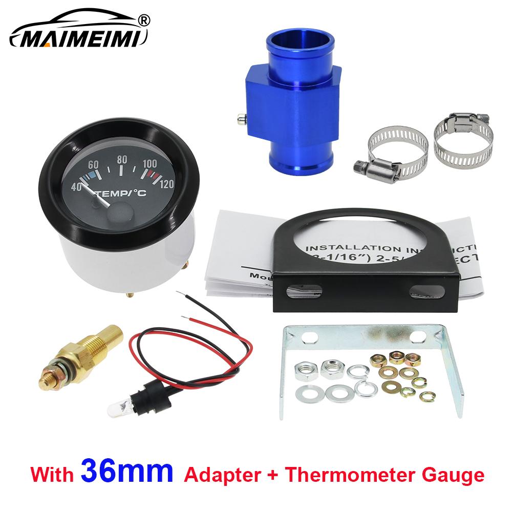 40-120 Celsius Car 52mm Water Temperature Gauge with Adaptor Joint Pipe Radiator 1/8NPT Sensor Racing Water Tank Level Indicator Coolant Temperature