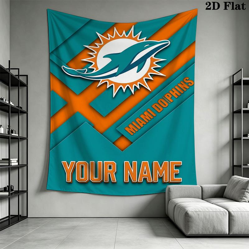 Name Custom Miami Dolphins Logos Wall Tapestry Aesthetic Wall Hanging Printed Fabric Blanket Decorative Tapestries for Bedroom Living Room Home Decor