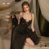 Velvet Sexy Backless Nightdress with Eyelash Lace and Beaded Curtain Accents, Women's Long Slip Pajamas