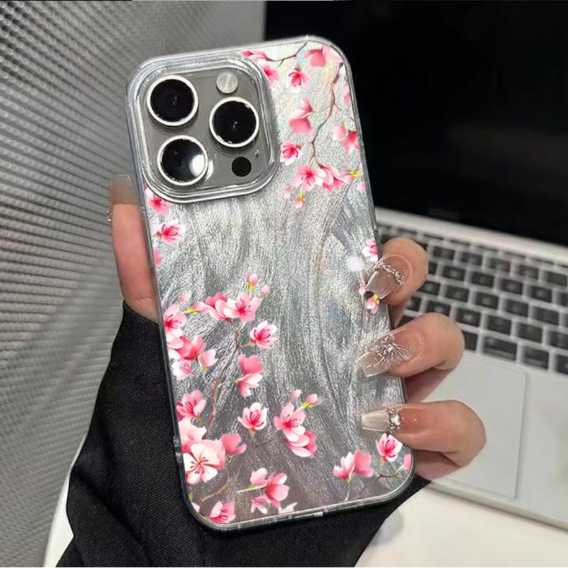 Розовый чехол для телефона с цветочным узором вишни для iPhone 17 16 15 14 13 12 11 Pro Max XS X XR 7 8 Plus 16E 17 Air Ударопрочный бампер