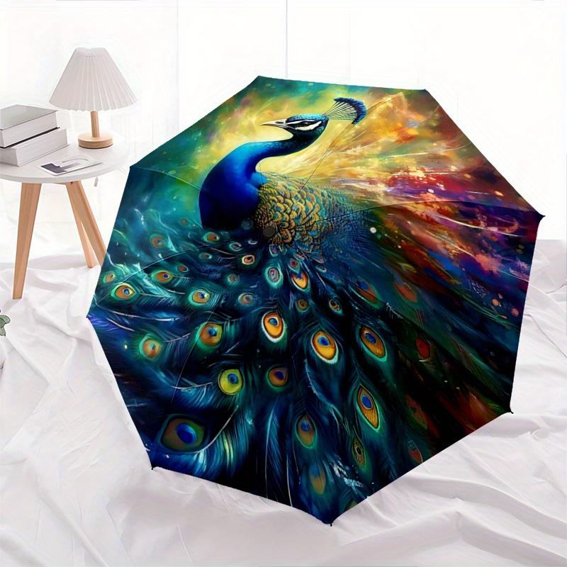 1pc Peacock with Colorful Feathers Pattern Automatic Umbrella is Fashionable and Good-Looking, Suitable for Travel and Daily UseC089