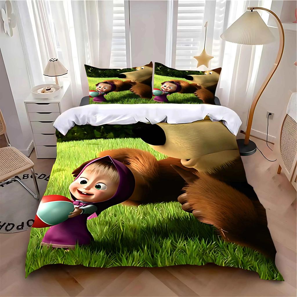 Catoon Duvet Cover Set Masha and Bears Bedding Set Children's Gift Teenagers Kids Adult 2/3piece set Single Twin Full Queen Size