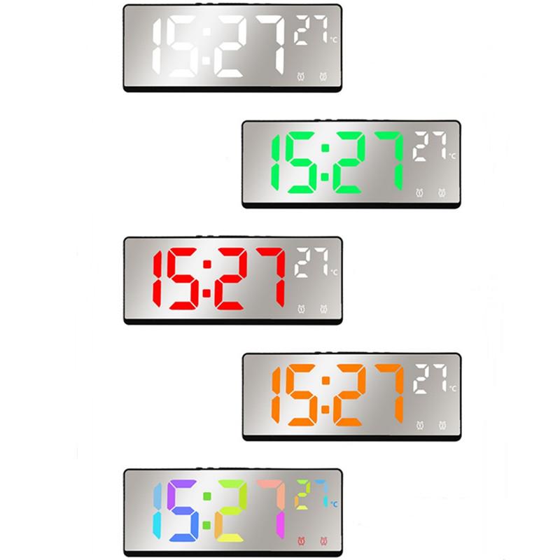 Зеркало с голосовым управлением, будильник, цифровая температура, двойной будильник, повтор, настольные настольные часы, ночной режим, 12/24 ч, светодиодные часы