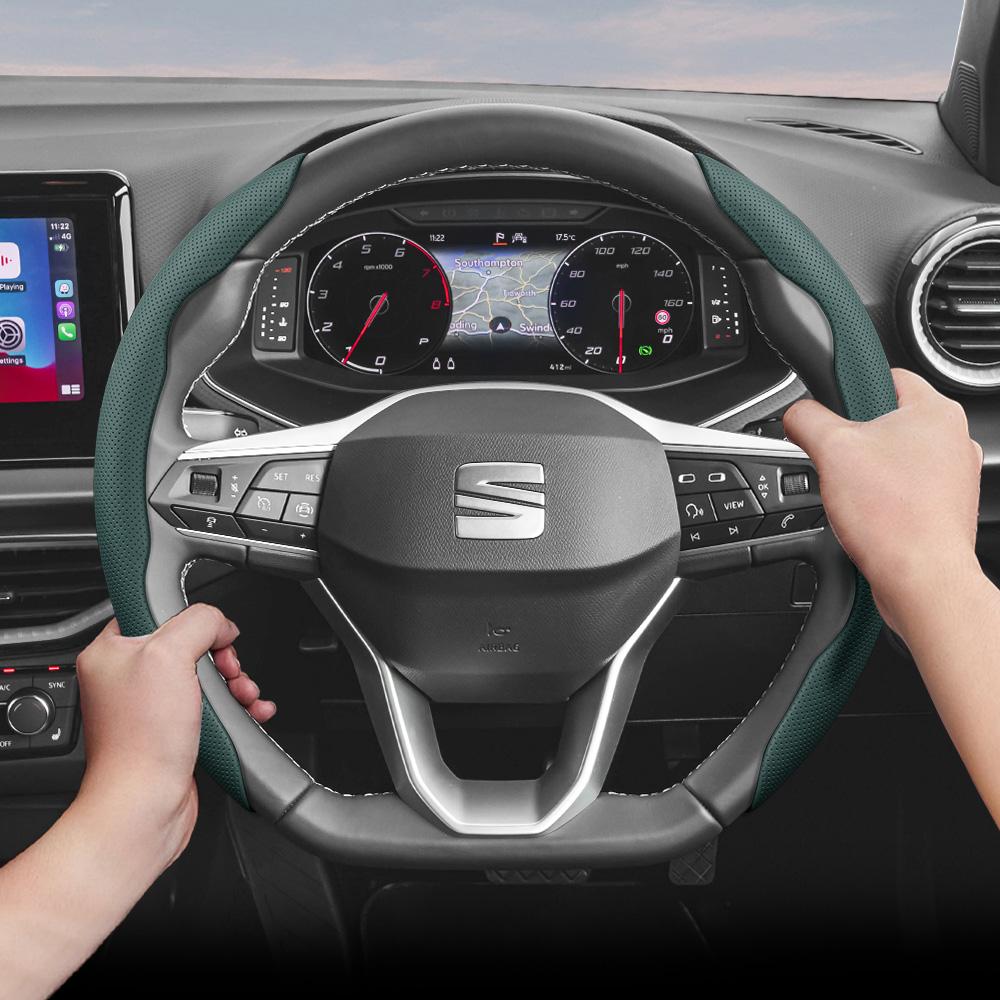 rlcp4 Suitable for Seat Breathable Leather Steering Wheel Cover with Segmented Quick-Release Design, Non-Slip and Durable, for Models Such as Ibiza,