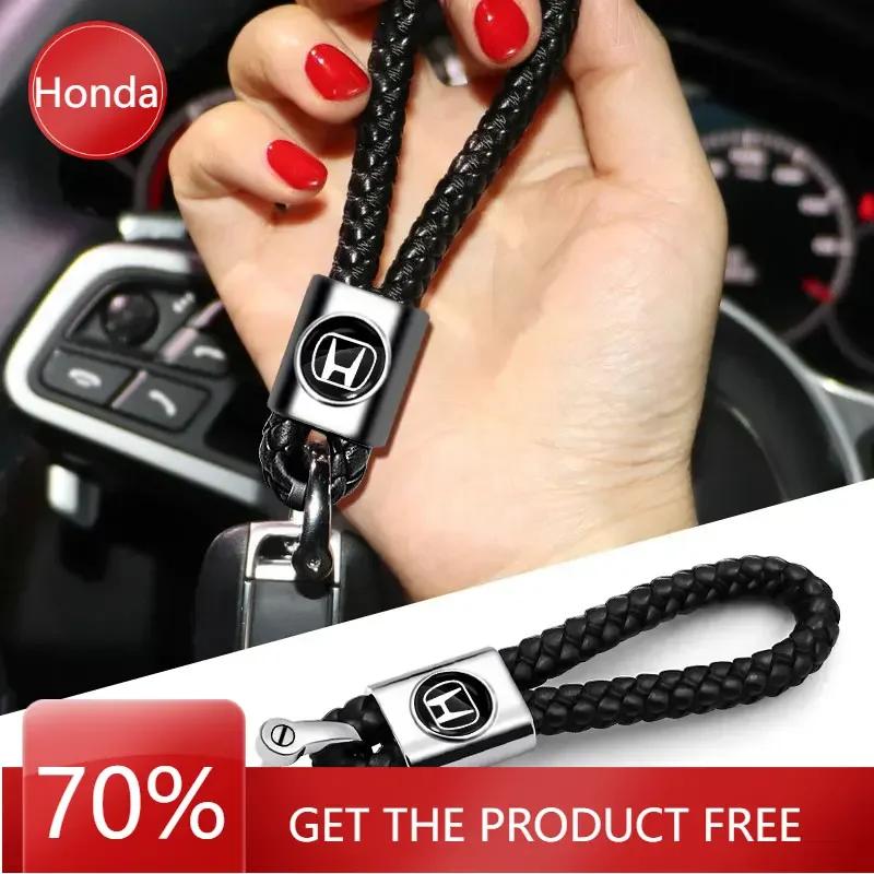 FIT Car New Honda Metal+Braided Car Key Chain Key Ring Key Lanyard Car Emblem For Honda Civic Mugen Accord Odyssey JAZZ CRV Fit