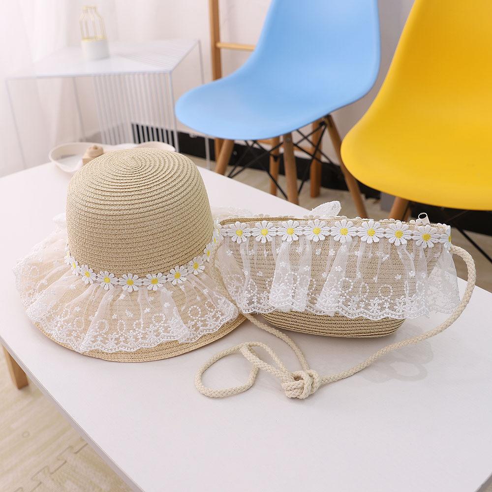 Children's straw hat fairy maiden daisy lace sun protection hat for women's summer beach wave sun protection hat cool