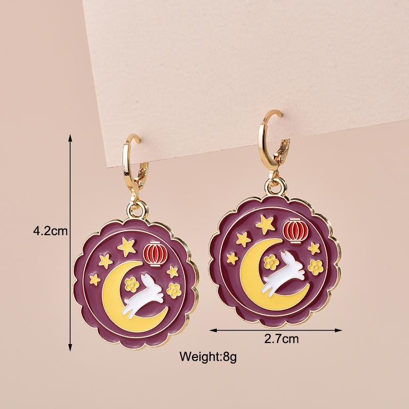 New Cute Gold Color Hoop Earrings For Women Girls Lovely Animal Cat Rabbit Squirrel Panda Sweet Dangle Earrings Enamel Jewelry