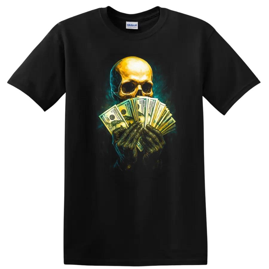 Skull Holding Money Dark Urban Streetwear Graphic T Shirt w/ Tee