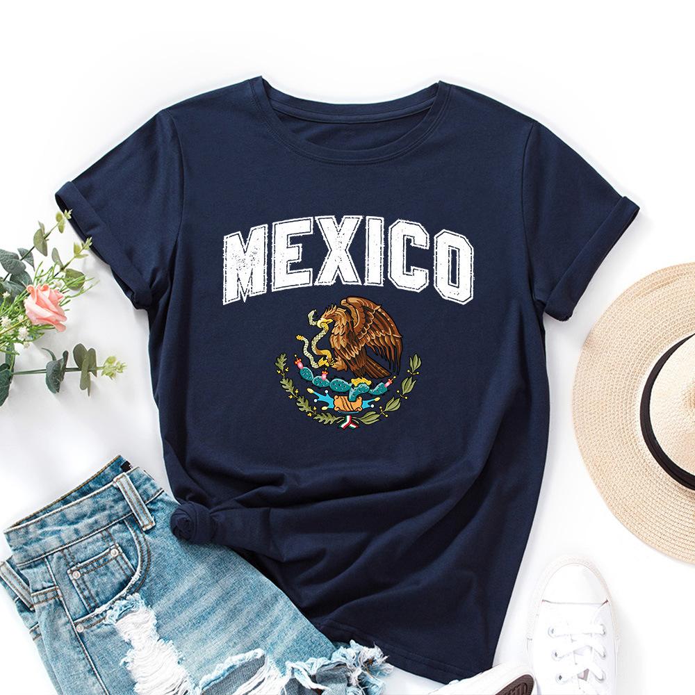 Хлопковая футболка с принтом MEXICO, короткий рукав, круглый вырез, женская, 2D-принт, топы