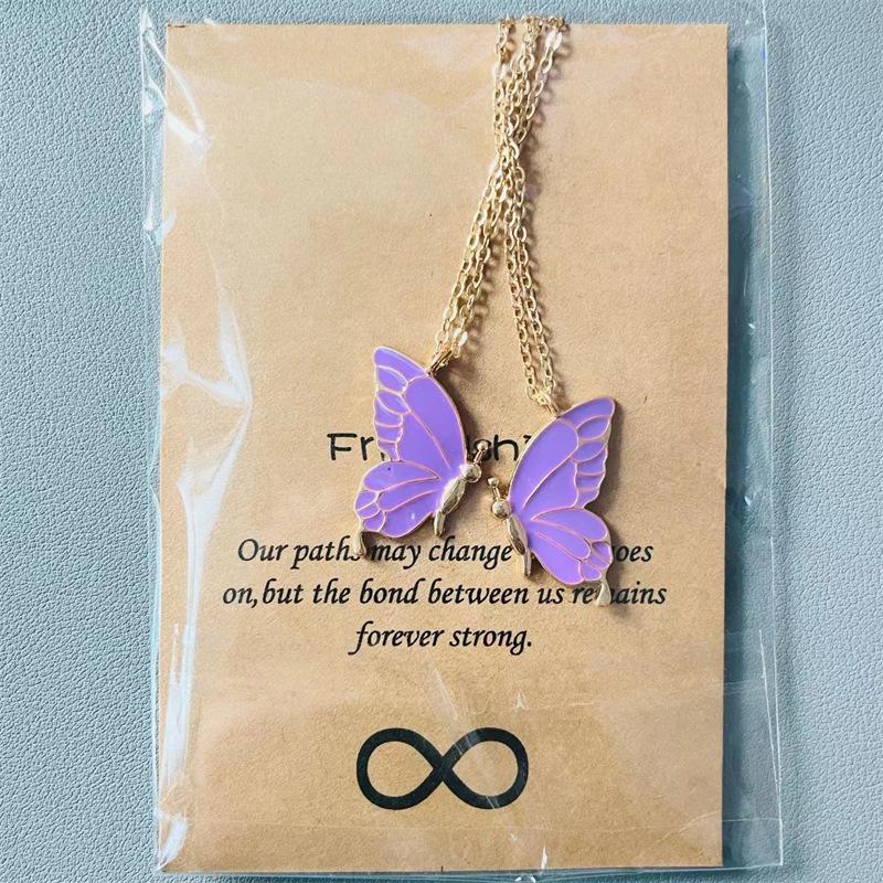 Colorful Butterfly Friendship Necklace Set for Women - Elegant Two-Piece Design
