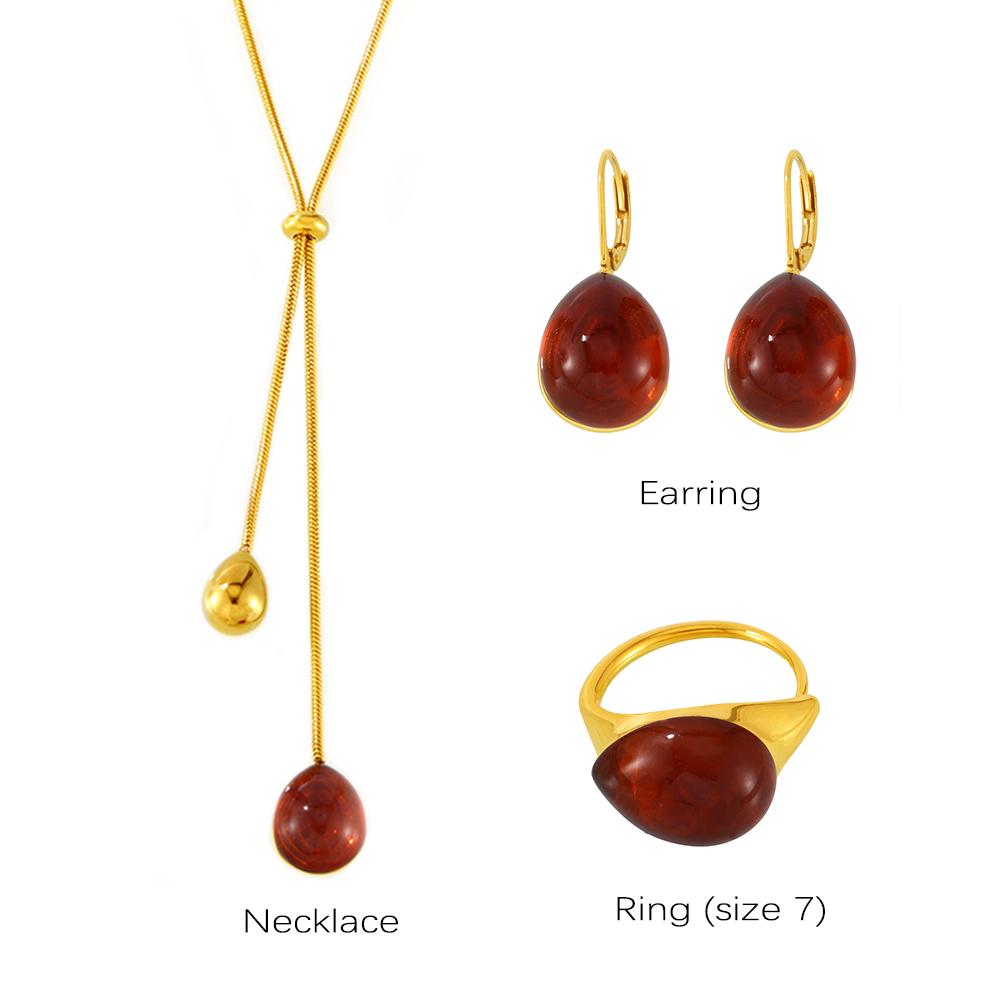 Длинное Ожерелье Сочетающееся с Серьгами Кольцом Из Нержавеющей Стали С Многоцветной Смолой Цепочка на Свитер Ожерелья Серьги Кольца Для Женщин