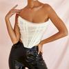NewAsia Sexy Corset Top Women Sleeveless Off Shoulder Female Boned Cropped Streetwear Bustier Mesh Crop Top White