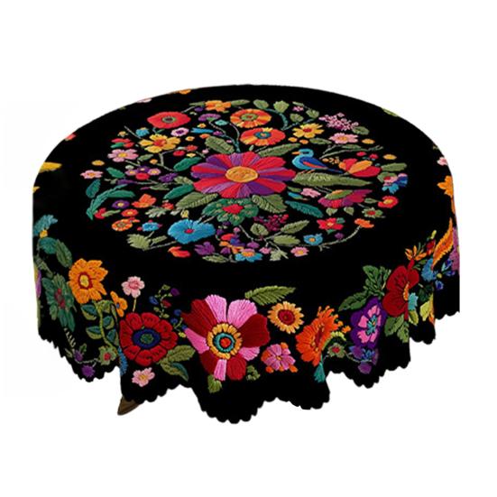 Мексиканская скатерть с цветочным принтом, круглая, с фестончатым краем, красочная скатерть с узором в стиле народного искусства для дома, фермерского дома, обеденного стола