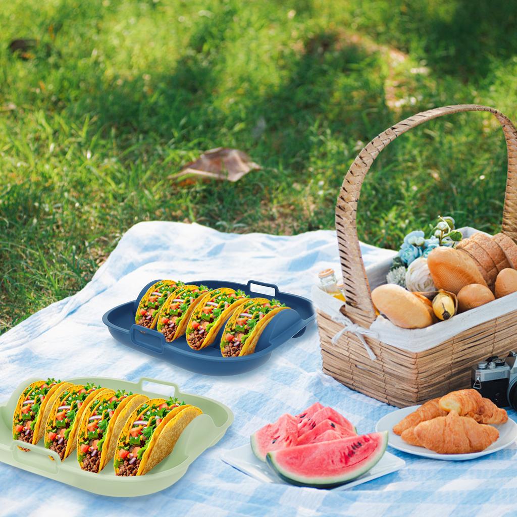 2Pcs Taco Holder Mexican Pancake Rack Corn Tortilla Stand with Divider and Groove Stackable Kitchen Food Plate Tray