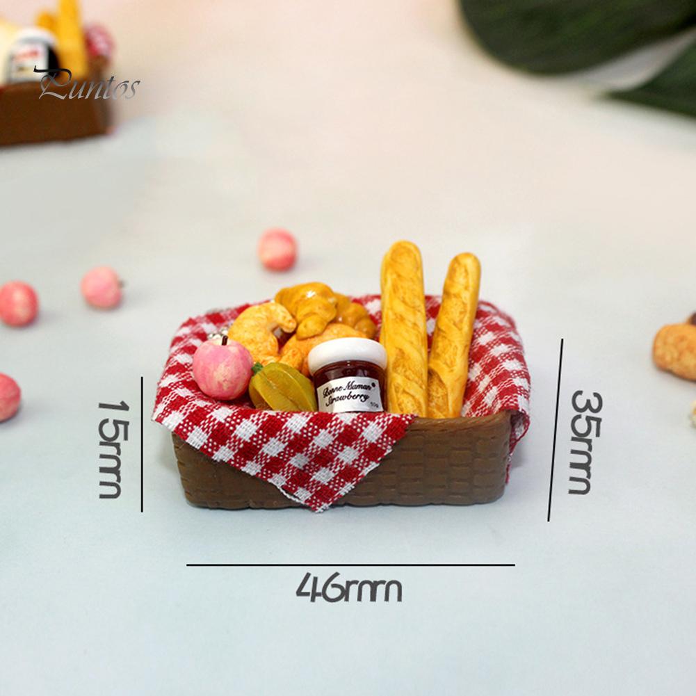 Puntos 1/12 Miniature Doll House Toast Fruit Kitchen Accessories with Basket Model Toy