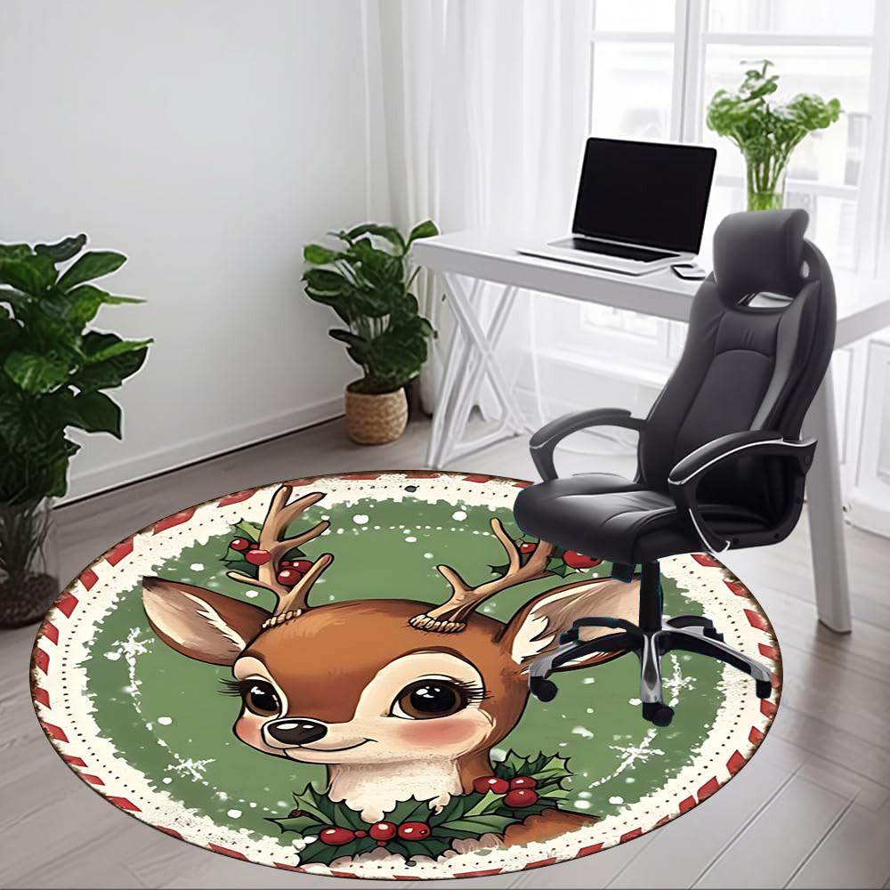 1pc Christmas Deer Chair Carpet for Office Non Slip, Machine Washable Rug for Office, Room Holiday Decor for Christmas, Birthday Polyester