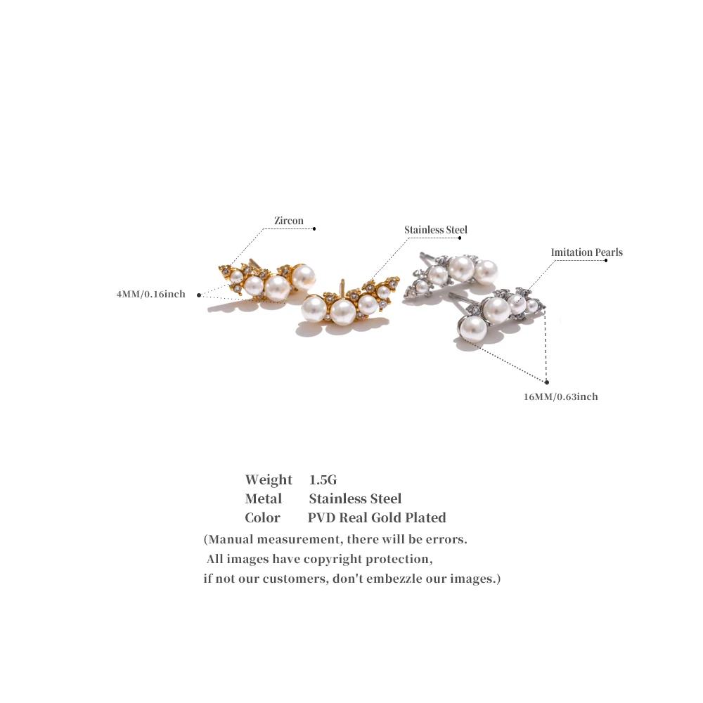 Eetit Корейский стиль шикарные искусственные жемчужины кубический цирконий серьги-гвоздики мода нержавеющая сталь изысканные универсальные повседневные украшения