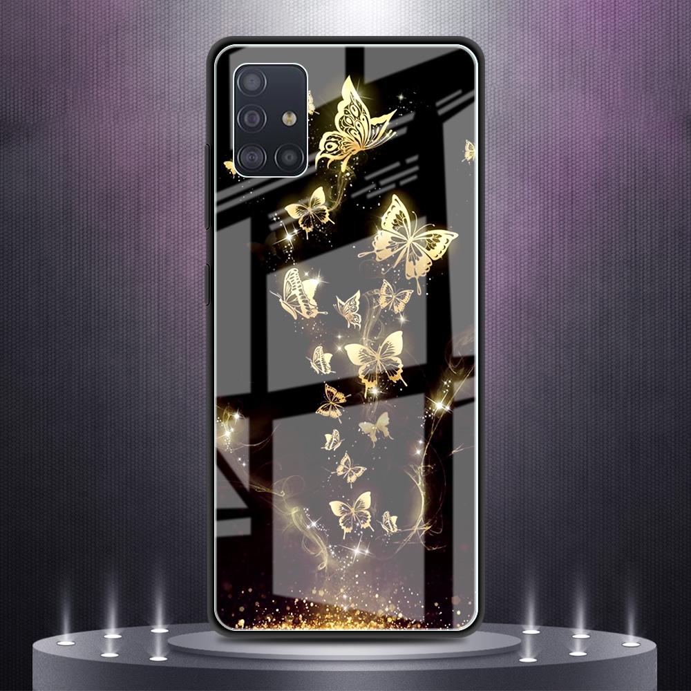 Чехол из закаленного стекла с бабочкой для iPhone Samsung Galaxy OnePlus Oppo Xiaomi Redmi Note SA 7 8 9 10 11 12 13 14 20 21 22 53 Pro Max Plus Ultra