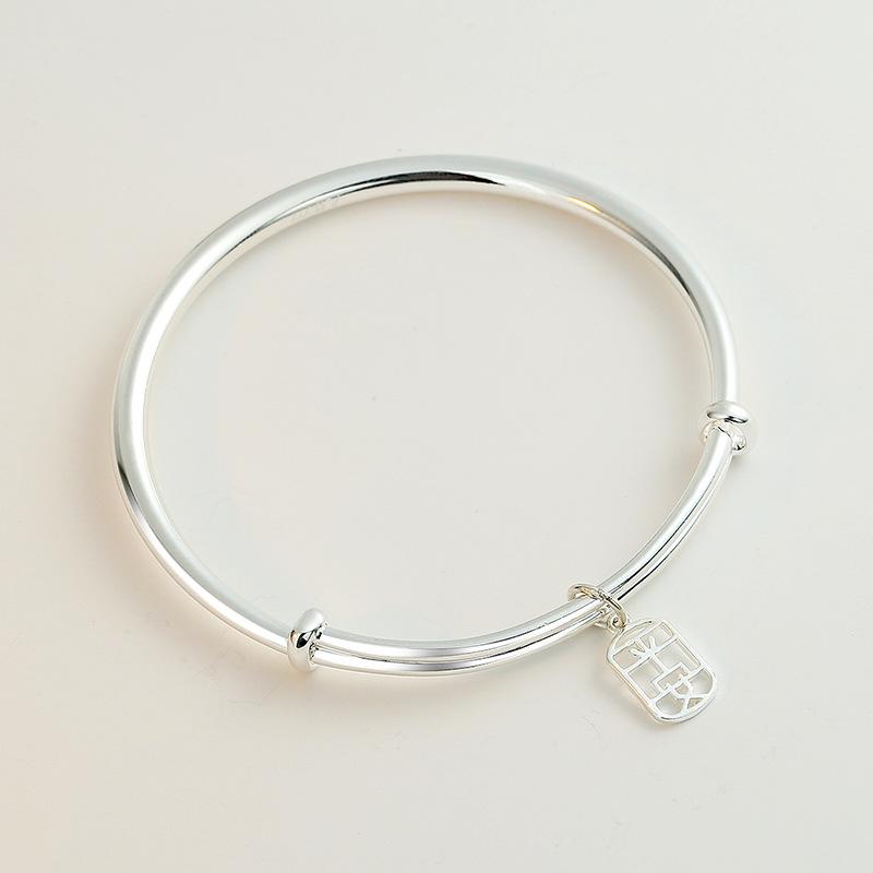 Foot Silver S999 Браслет с полой пластинкой мира Шикарный китайский новый китайский универсальный женский браслет из стерлингового серебра с пуш-пульным механизмом для подруги