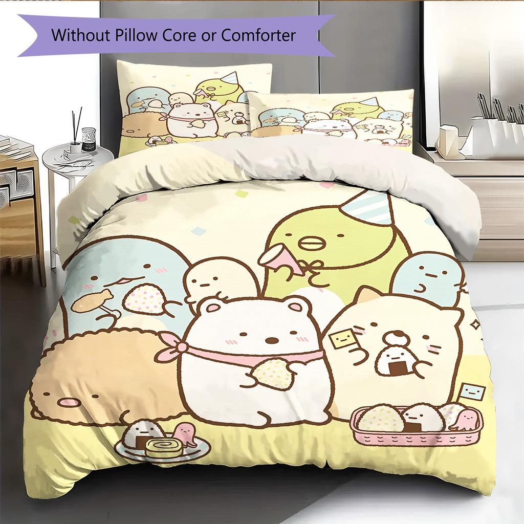 Милый Комплект Постельного Белья с Узором Sumikko Gurashi Одеяло Декор для Дома Подарок (1 пододеяльник + 2 наволочки без наполнителя)