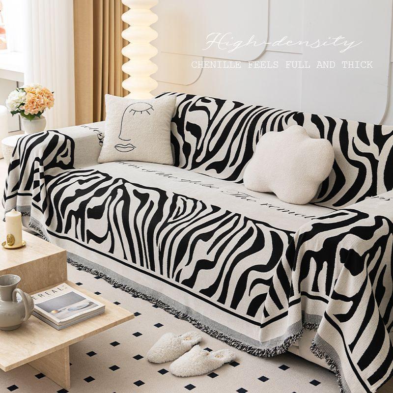 Modern Chenille Zebra Pattern Sofa Towel Furniture Cover 4 Seater Sofa Throw Blanket Couch Armchair Slipcover All-season
