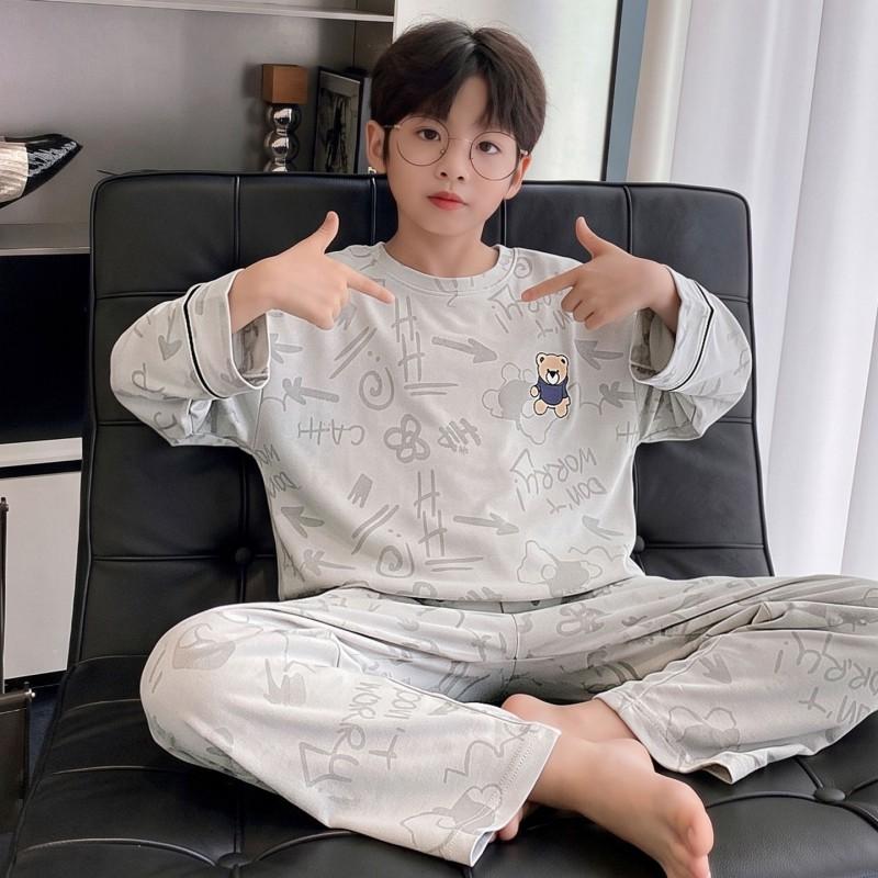 Boys Cotton Pajama Set Long Sleeve Cartoon Print Loose Comfortable Sleepwear Kids Ages 8 Fall