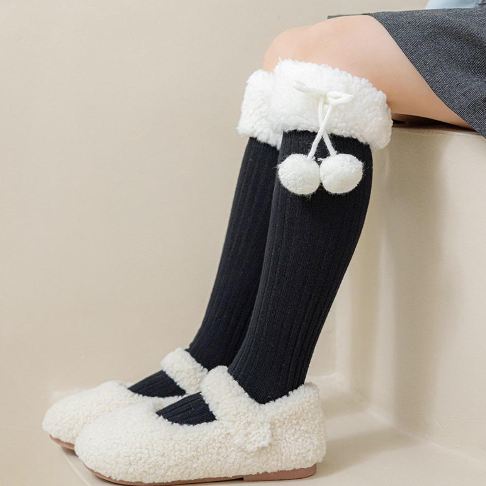 Long Tube Sock Plush Hosiery Autumn&Winter Bow Socks Fashion Design Lamb Wool Stocking  Women