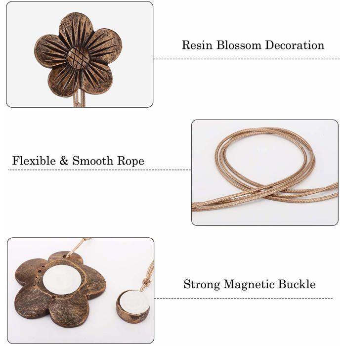 Lot de 4 embrasses magnétiques pour rideaux en résine motif Prunus Mume - Café