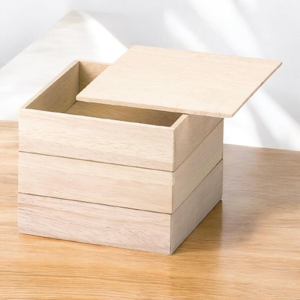Lacquerware Wooden Jubako Plain Made in Japan J-kitchens 3-Tier Box, 5.5 inches, Wood, 17cm,