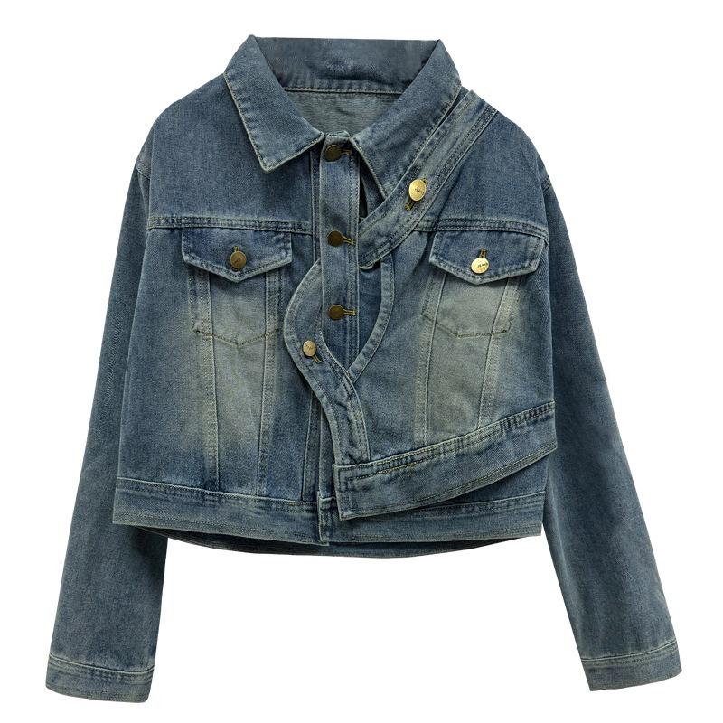 Женская осенняя новая модная ретро повседневная свободная джинсовая короткая куртка