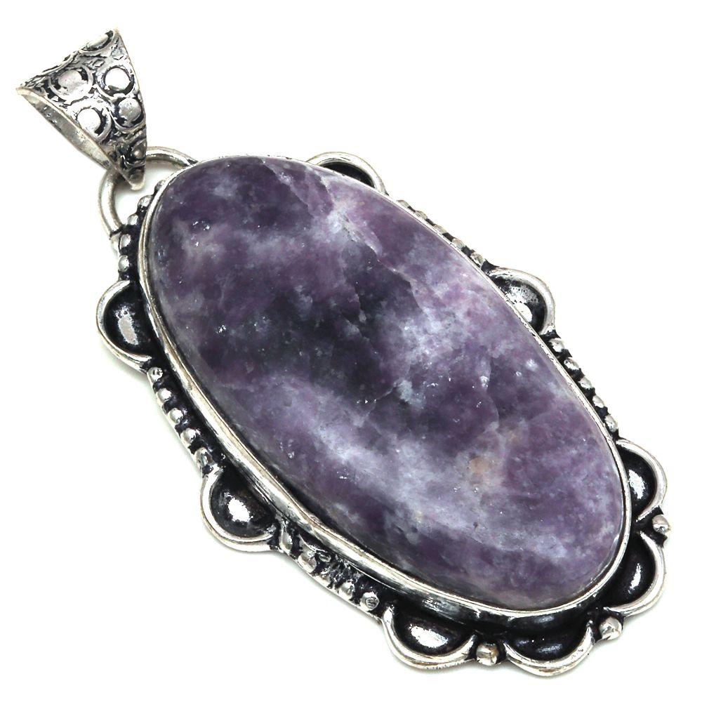 Pendant Lepidolite Gemstone Handmade Mother's Day Gift Silver Jewelry 2.25"