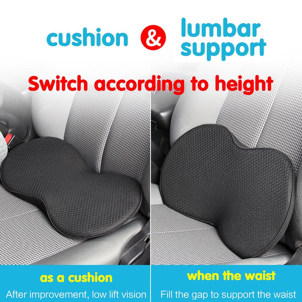 2 In 1 Car Seat Cushion Memory Foam Small Waist Pillow Health Protection Cushion Breathable Hip Increase Cushion Car Accessories
