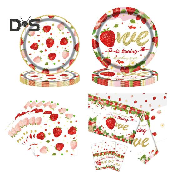 Клубничная вечеринка столовые приборы набор одноразовые тарелки чашки салфетки столовые приборы скатерти клубничная тематика вечеринка принадлежности для дня рождения baby shower свадьба