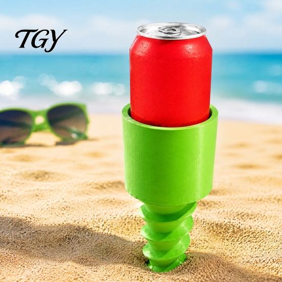 Lawn Cup Holder Beach Sand Holder, Stable Spiral Screw-in Beverage Stake, 3D Drink Print Portable Coaster for Picnic And Camping
