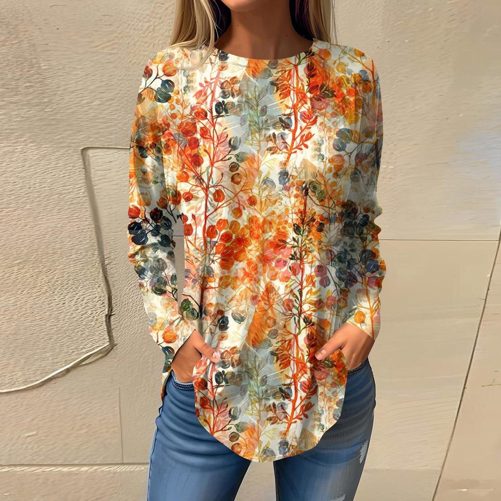 Футболки для женщин, осенний повседневный модный топ с длинным рукавом, пуловер с принтом, топ