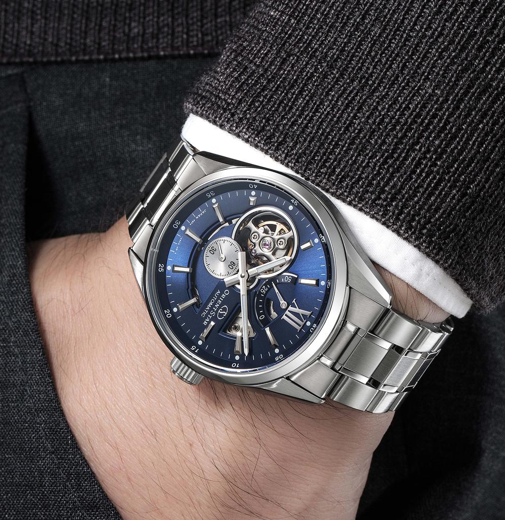 ORIENT STAR автоматические часы современные скелетонированные механические сделано в Японии 2 года гарантии отечественного производителя Open Heart Navy [Orient Star] RK-AV0004L
