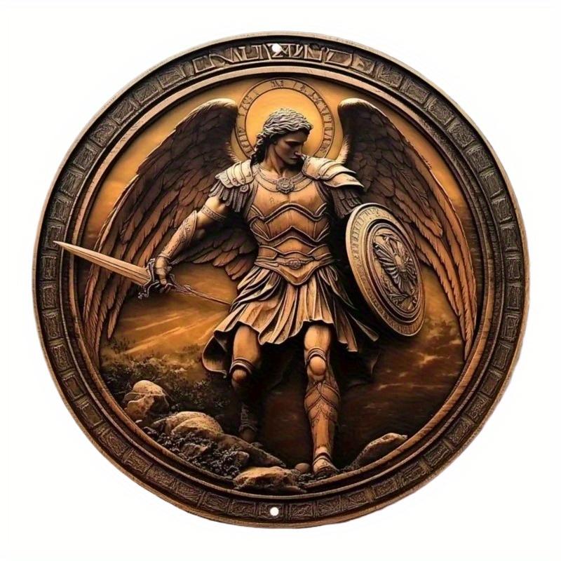 2d Flat 20*20cm, Bohemian Style Wooden Plaque, Archangel Michael Welcome Sign, Wall Art Decor for Home, Kitchen, Garden, Bedroom