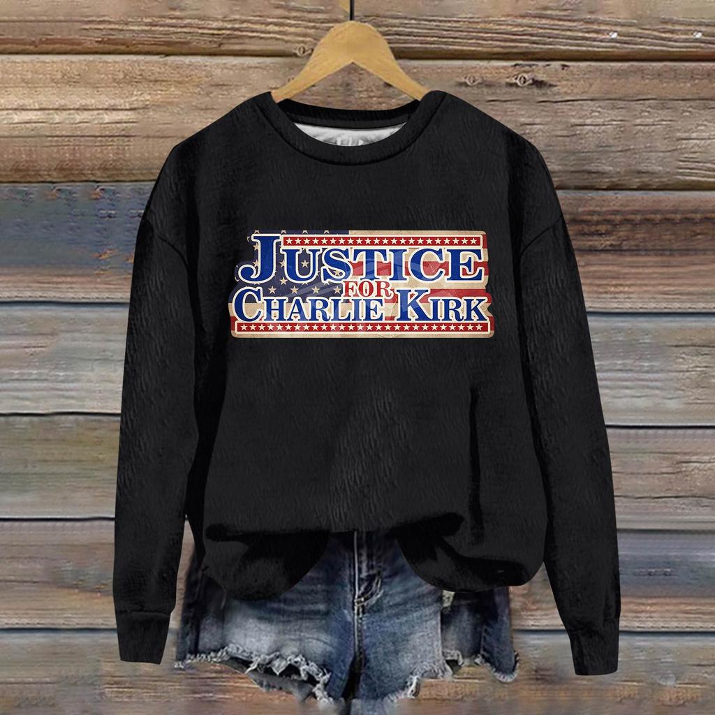 Ladies Fashion Casual Long Sleeve Printed Round Neck  Pullover Top