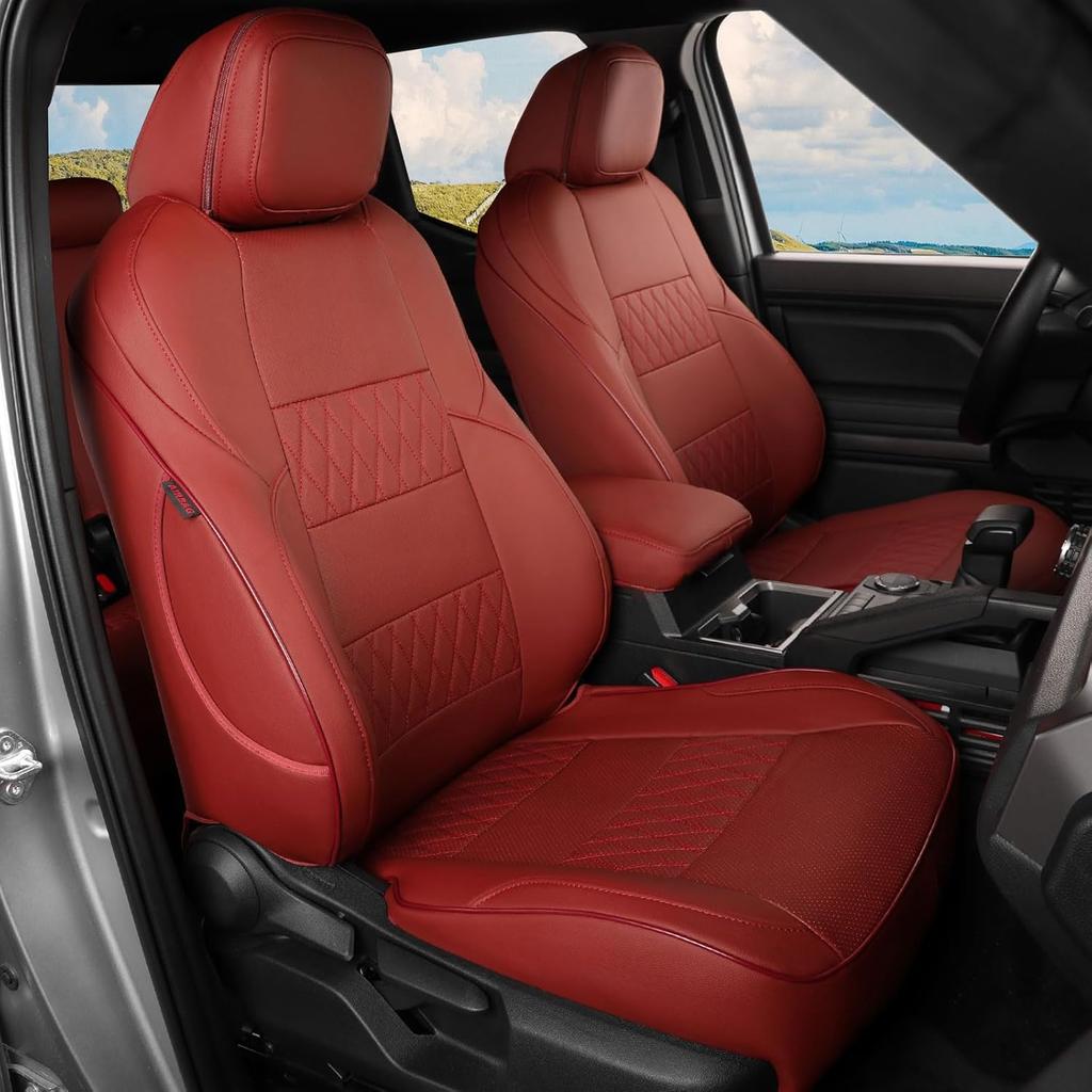 EKR Custom Fit Leather Car Seat Covers for Toyota Tacoma 2024 2025 2026 Double Cab/Crew Cab Full Set Full Surround Seat Covers