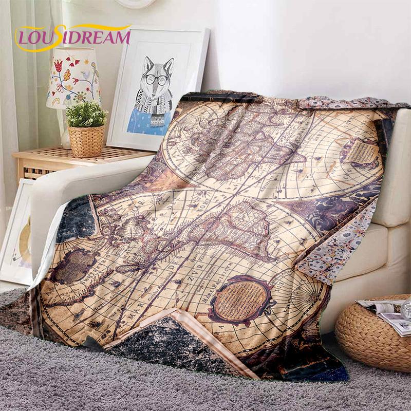 3D Ancient Nautical Chart World Map Compass Soft Flannel Blankets,Throw Blanket Comfortable Blanket for Picnic Beds Sofa Bedroom