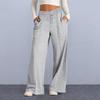 Women Sweatpants Elastic Mid-rise Adjustable Drawstring Straight Wide Leg Jogger Athletic Pants with