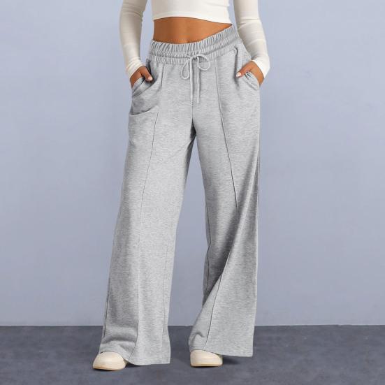Women Sweatpants Elastic Mid-rise Adjustable Drawstring Straight Wide Leg Jogger Athletic Pants with