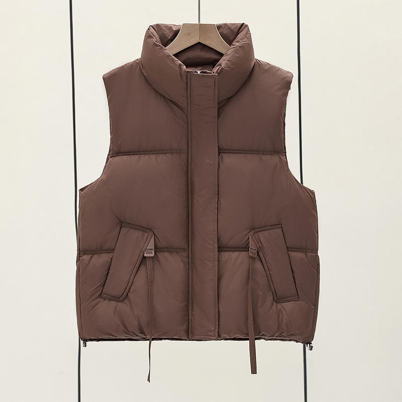 Down cotton vest women's autumn and winter new loose short college style stand-up collar vest jacket