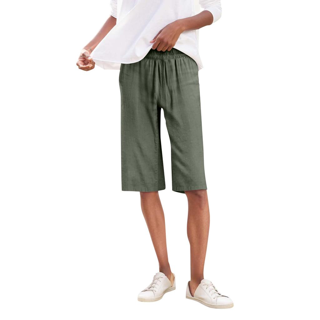 Женские однотонные повседневные брюки с высокой талией, спортивные брюки, шорты 1/2