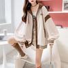 Women's Korean-Style Color Block Zipper Hoodie - Loose Fit, Spring/Autumn.