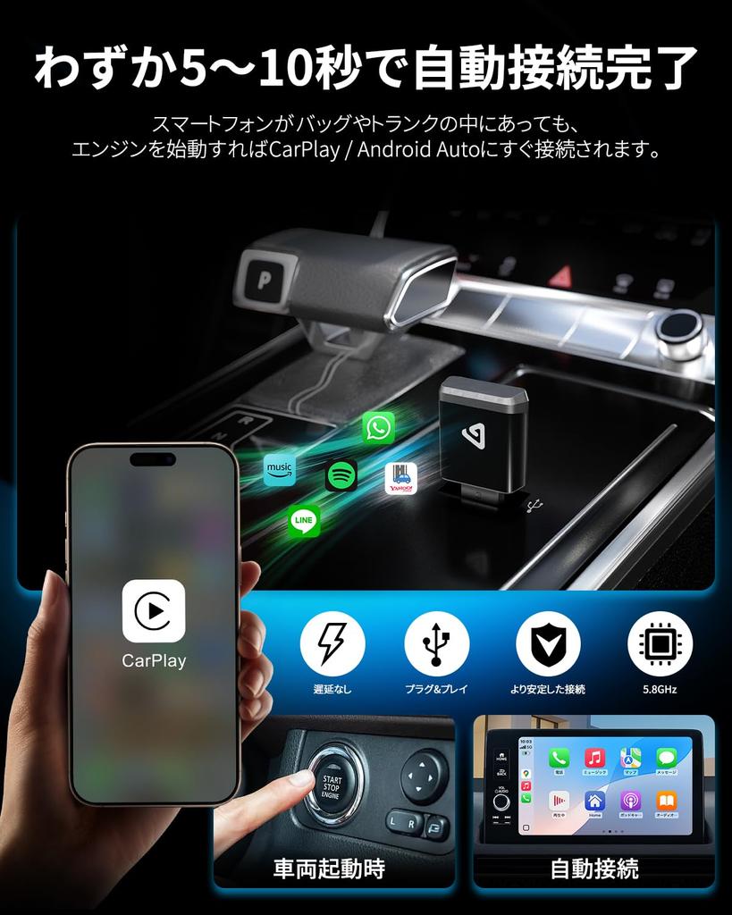 Сертифицировано для одобрения Официально 2025 Новый беспроводной адаптер CarPlay Android Auto Превращает проводные соединения в беспроводные Подключи и работай автоматически
