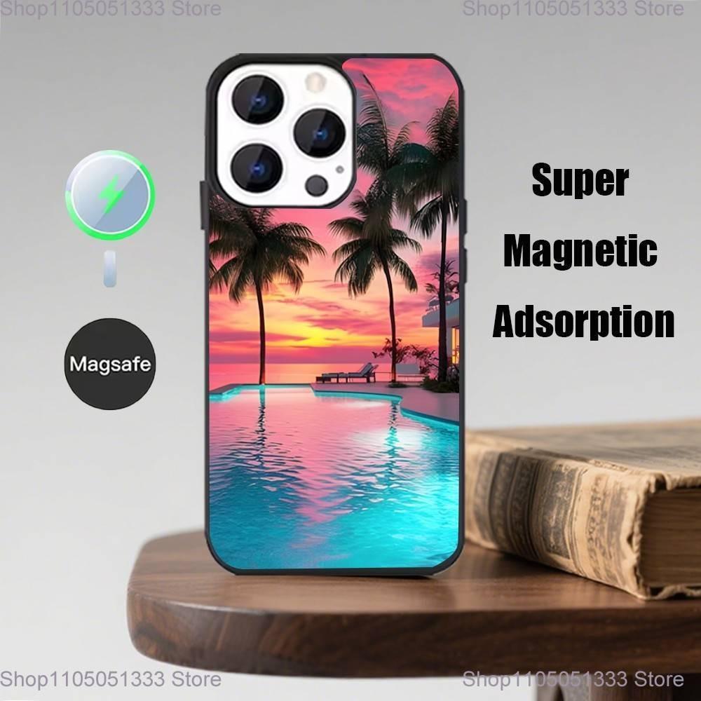 Морские Тропические Пальмы Пляж Чехол для Телефона Для iPhone 17,16,15,14,13,12,Pro,Max,Plus,Mini,Magsafe,Магнитный Чехол для Беспроводной Зарядки