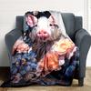 1pc Pig Floral Print Blanket Lightweight Flannel Blanket Throw Blanket For Sofa, Bed, Travel, Camping, Livingroom, Office, Couch, Chair, And Bed yy251