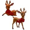 Vintage Spotted Deer Ornament Resin Sika Deer Figurine with Red Bow Cute Deer Statue for Christmas Decoration Table Centerpiece